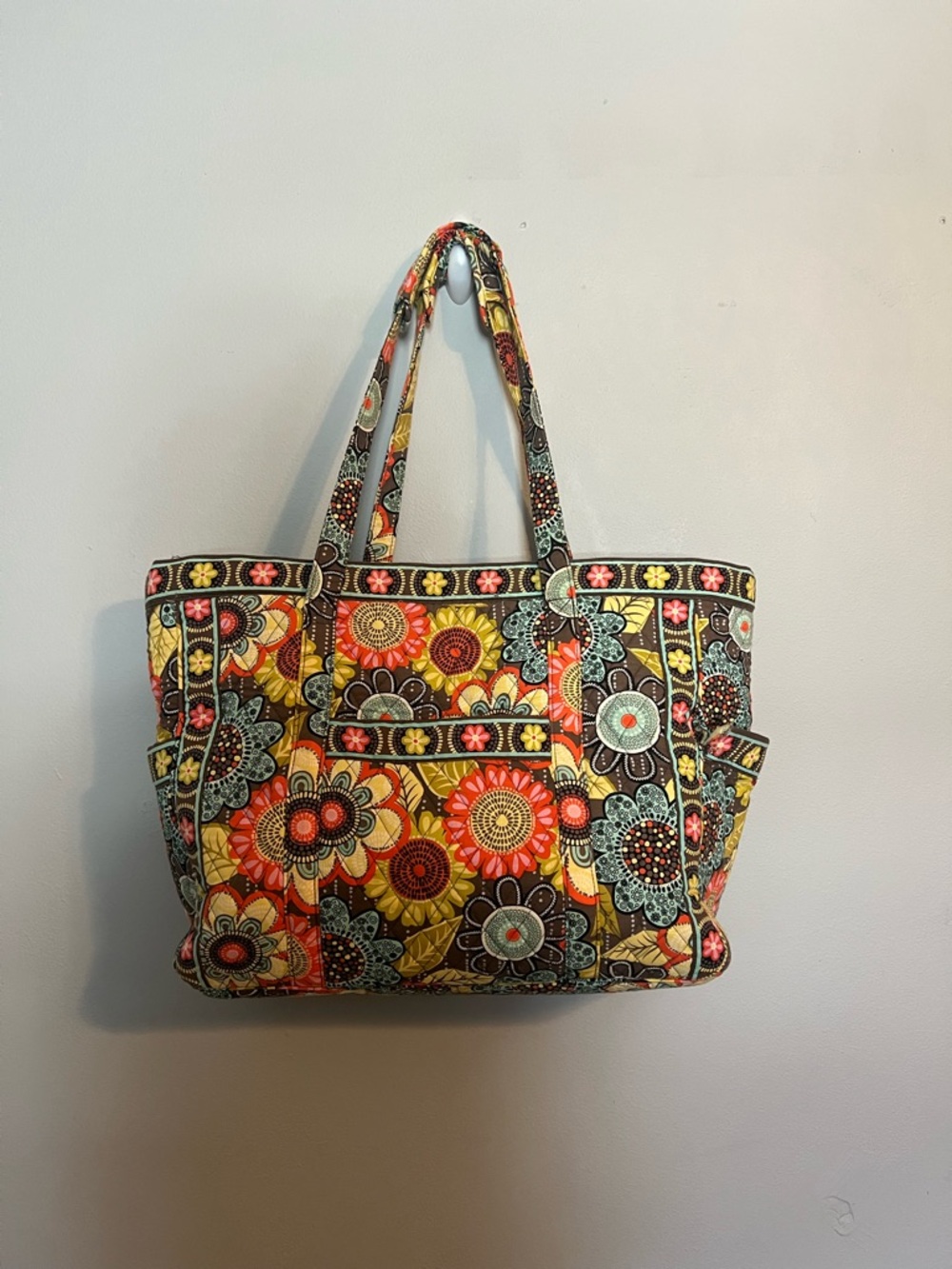 Vera Bradley Floral Tote in Yellow, Orange, Brown, Blue